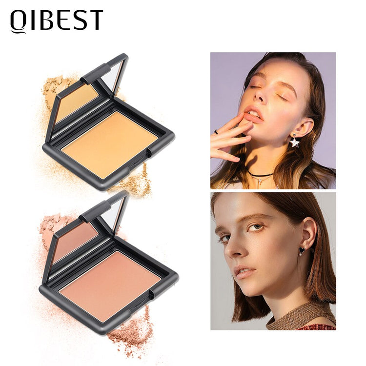 QIBEST 9 Colors Professional Face Powder Oil Control Brighten Full Coverage Concealer Long Lasting Makeup Compact Setting Powder