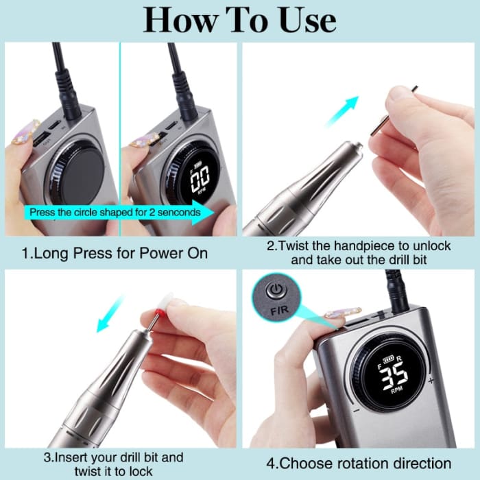 Nail Drill Machine 35000 RPM Rechargeable Nail Gel Polisher for Manicure Machine Electric Nail Drill With Full LCD Display GenZproduct