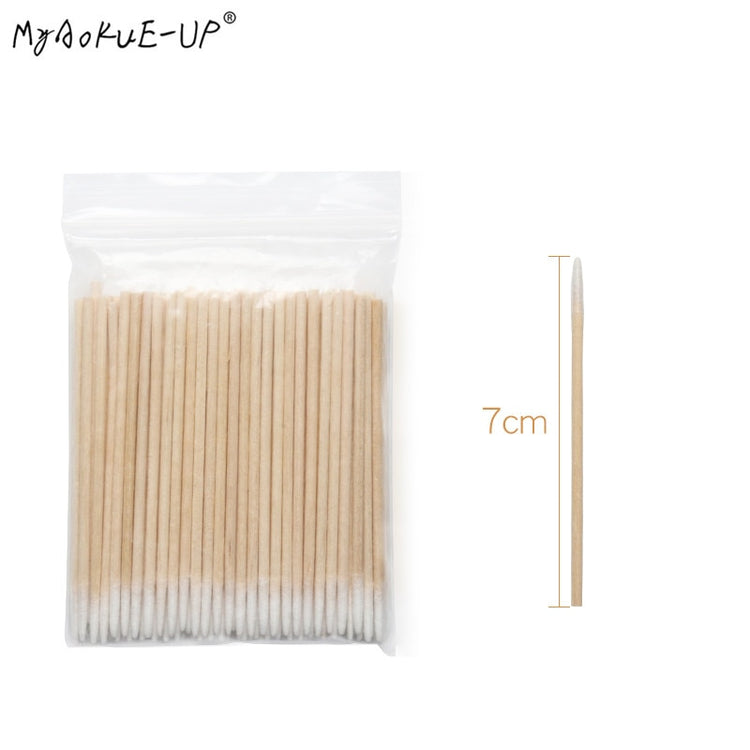 300 pcs Disposable Ultra-small Cotton Swab Brush Lint Free Micro Brushes Wood Cotton Eyelash Extension Glue Removing Tools
