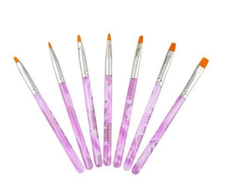 GenZ Acrylic Brushes Set of 7 UV Poly Nail Gel False Tips Builder Brush