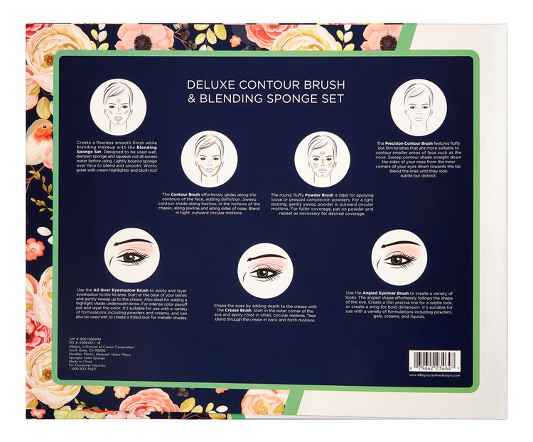 Primrose Hill Cosmetic Contour Brush & Blending Sponge Set Rose Floral