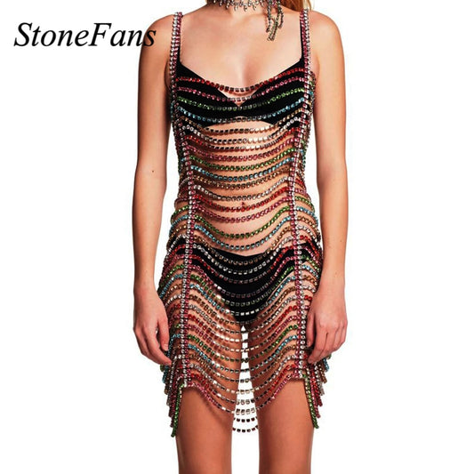 Stonefans New Sexy Rhinestone Bodysuit Dress for Party Women Lingerie Top 2022