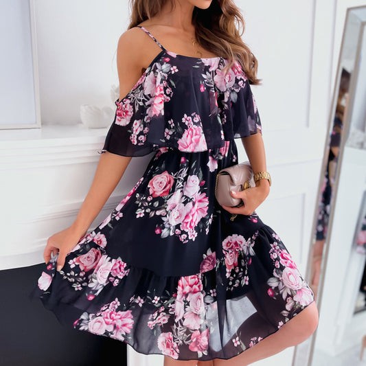 Woman Sexy Strap Floral Print Dress 2022 Summer Fashion Off Shoulder Party Mini Dresses Ladies Casual Boho Beach Dress Vestidos