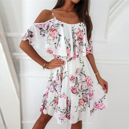 Woman Sexy Strap Floral Print Dress 2022 Summer Fashion Off Shoulder Party Mini Dresses Ladies Casual Boho Beach Dress Vestidos