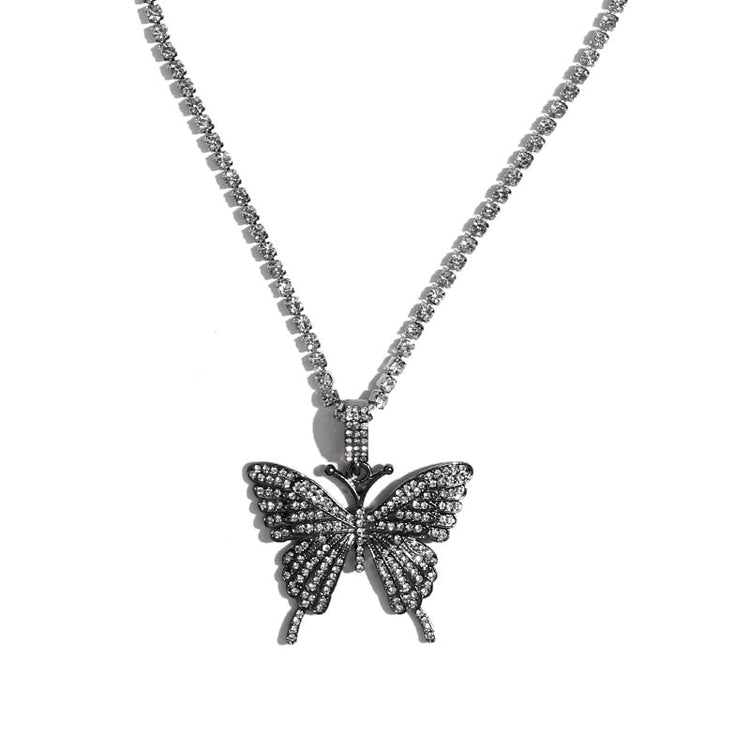 Statement Big Butterfly Pendant Necklace Rhinestone Chain for Women Bling Tennis Chain Crystal Choker Necklace Party Jewelry