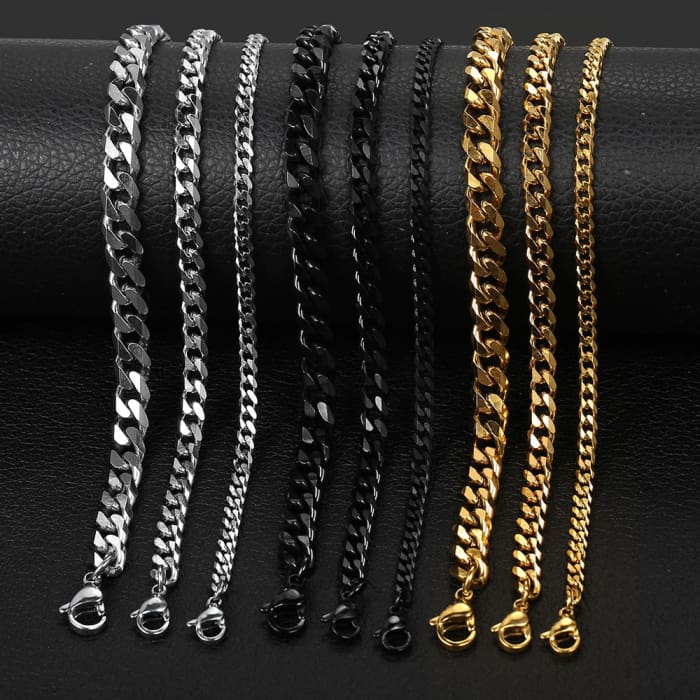 3-11mm Men’s Bracelets Stainless Steel Curb Cuban Link Chain Black Gold Color Silver Color Bracelet For Women Jewelry KBM03 Bracelet
