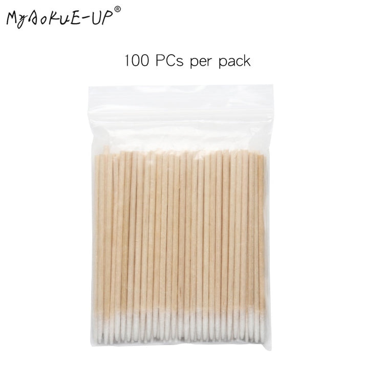 300 pcs Disposable Ultra-small Cotton Swab Brush Lint Free Micro Brushes Wood Cotton Eyelash Extension Glue Removing Tools