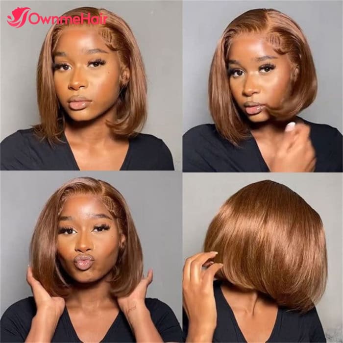 Chocolate Brown Transparent Lace Frontal Wig 13x5x2 T Part Lace Brazilian Hair Wigs For Women Lace Wig Pre Plucked Short Bob Wig wig