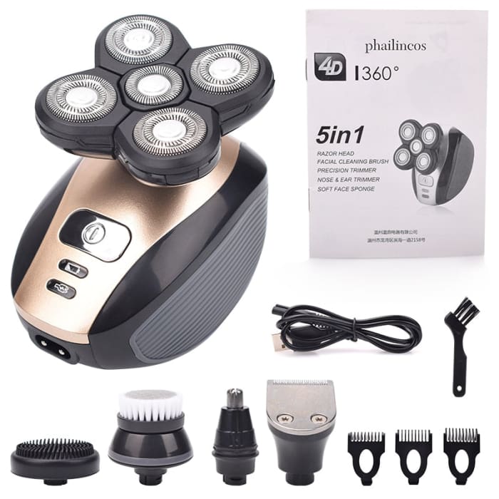 5 In 1 4D Men’s Rechargeable Bald Head Electric Shaver 5 Floating Heads Beard Nose Ear Hair Trimmer Razor Clipper Facial Brush China /