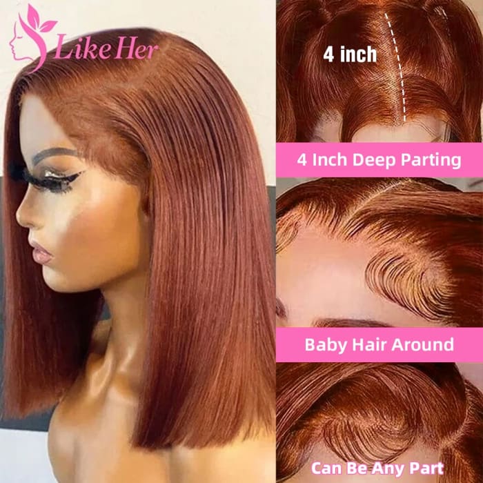 #33 Straight Bob Wig Lace Front Human Hair Wig Brazilian Transparent Lace Frontal Wig For Women Color Human Hair Wig 180 Density wig