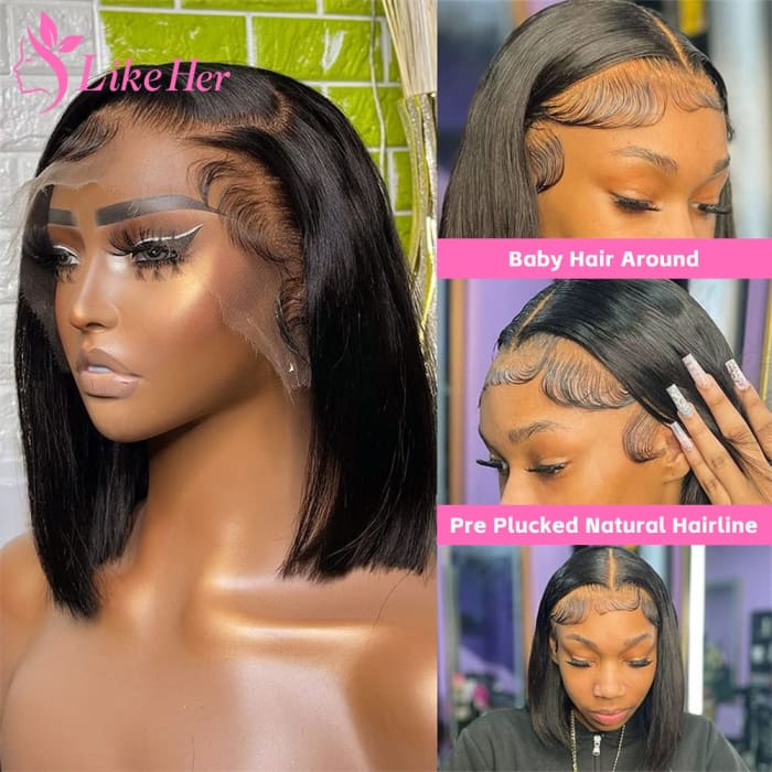 #33 Straight Bob Wig Lace Front Human Hair Wig Brazilian Transparent Lace Frontal Wig For Women Color Human Hair Wig 180 Density wig
