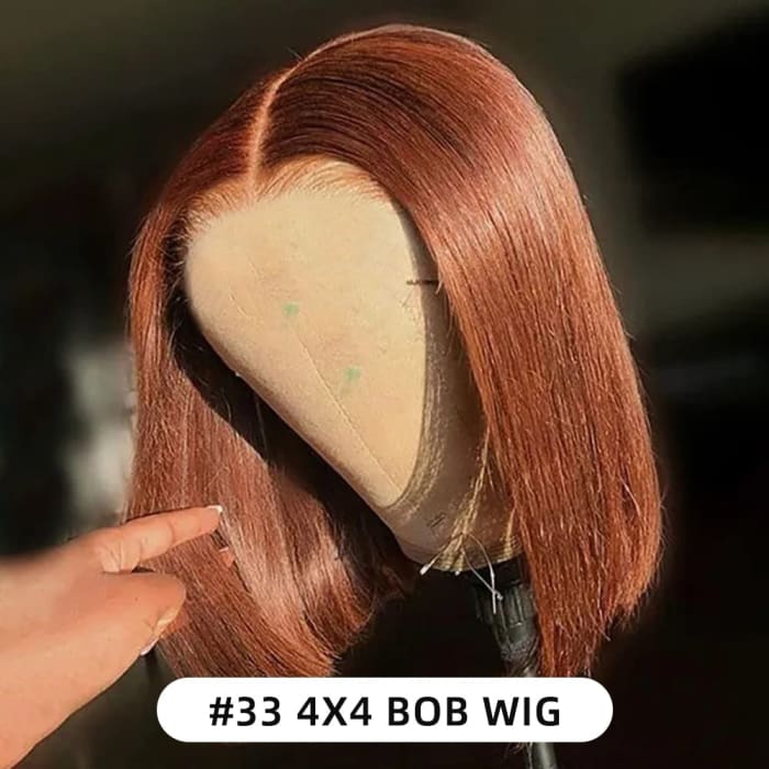 #33 Straight Bob Wig Lace Front Human Hair Wig Brazilian Transparent Lace Frontal Wig For Women Color Human Hair Wig 180 Density 8inches /