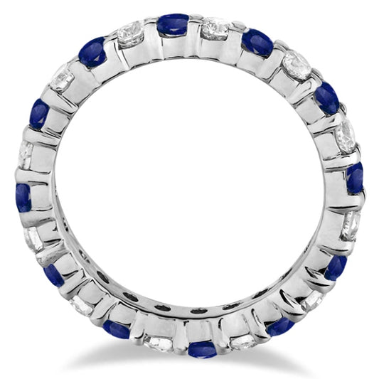 Eternity Diamond and Blue Sapphire Ring Band 14k White Gold (2.35ct)
