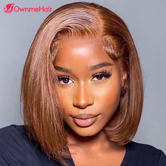 Chocolate Brown Transparent Lace Frontal Wig 13x5x2 T Part Lace Brazilian Hair Wigs For Women Lace Wig Pre Plucked Short Bob Wig 13x4 Lace