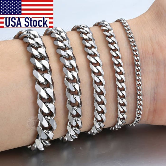 3-11mm Men’s Bracelets Stainless Steel Curb Cuban Link Chain Black Gold Color Silver Color Bracelet For Women Jewelry KBM03 3mm Wide / Black