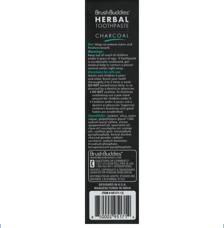 Brush Buddies Herbal Toothpaste Activated Charcoal Mint Fluoride Free