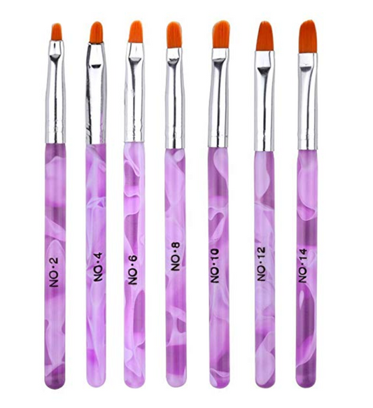 GenZ Acrylic Brushes Set of 7 UV Poly Nail Gel False Tips Builder Brush