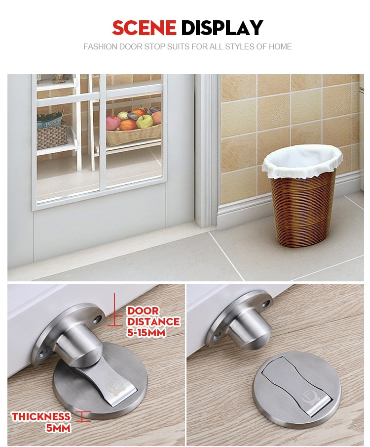 KAK Magnetic Door Stops Stainless Steel Door Holders Catch Floor Nail-free