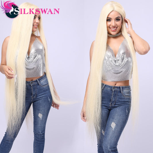 SilkSwan Hair Brazilian Full Lace Wig 613 Blonde Straight Virgin Human Hair Lace 40 Inch