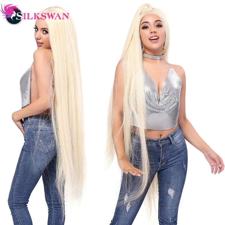 SilkSwan Hair Brazilian Full Lace Wig 613 Blonde Straight Virgin Human Hair Lace 40 Inch