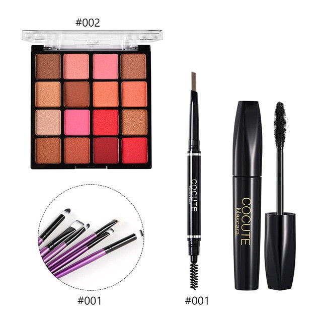 Cocute Makeup Set Box Profesional Eyeshadow Palette Eyebrow Pen Mascara Highlighter