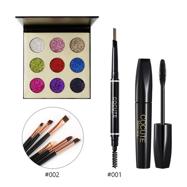 Cocute Makeup Set Box Profesional Eyeshadow Palette Eyebrow Pen Mascara Highlighter