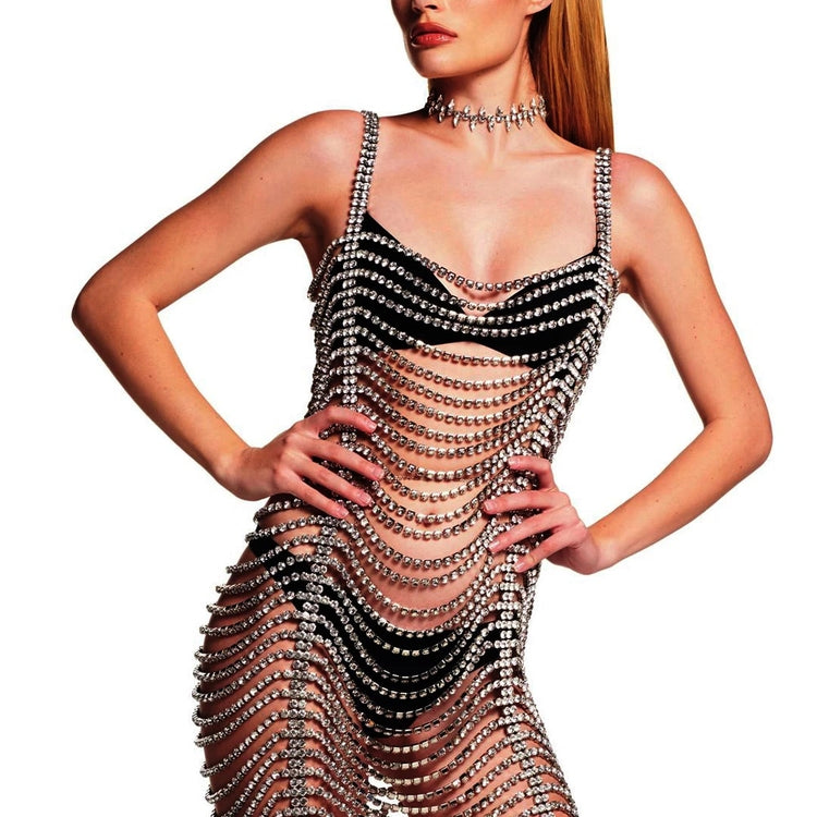 Stonefans New Sexy Rhinestone Bodysuit Dress for Party Women Lingerie Top 2022